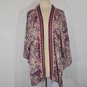 Knox Rose Paisley Print Boho Half Sleeve Kimono Top Pink Meduim Large